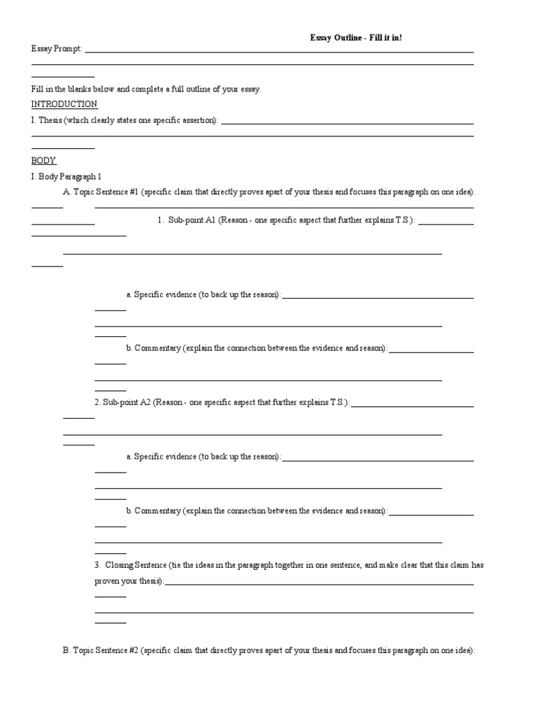 Essay Outline - Fill It In! | PDF | Evidence | Essays