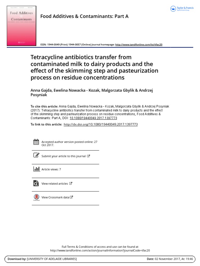 Tetracycline Antibiotics Transfer From Contaminated Milk To Dairy