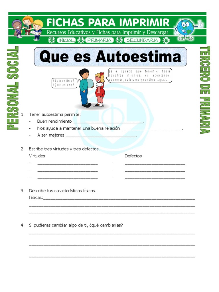 Ficha de Autoestima para Niños de Primaria | PDF | Relaciones ...