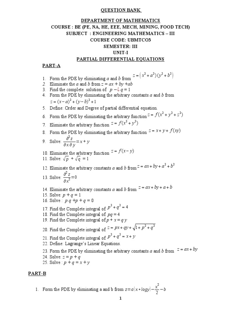 Engineering Mathematics III Question Bank | PDF | Fourier Series ...