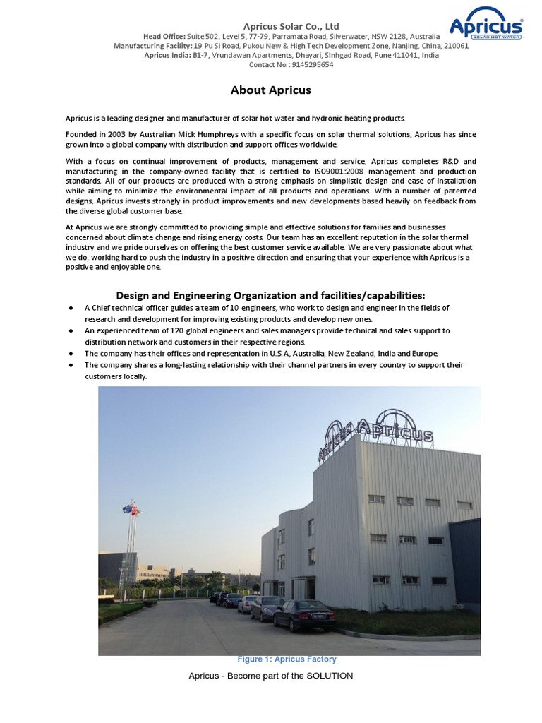 About Apricus: Design and Engineering Organization and Facilities ...
