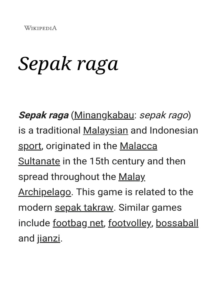 Sepak Raga - Wikipedia | PDF | Strait Of Malacca | Malaysia