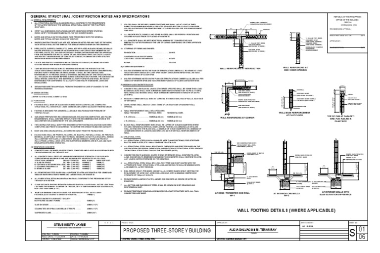 Structural Notes for 3 Storey Building | PDF | Structural Steel | Wall