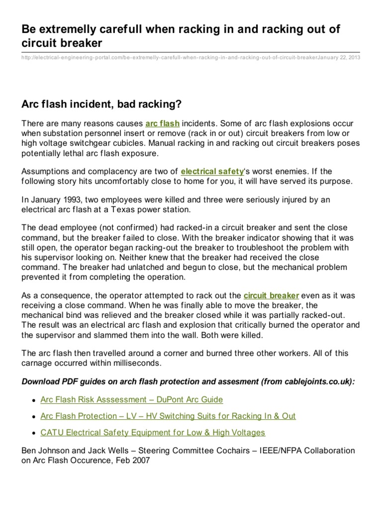 Be Extremelly Carefull When Racking in and Racking Out of Circuit ...