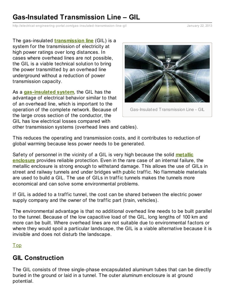 GasInsulated Transmission Line GIL PDF Electric Power