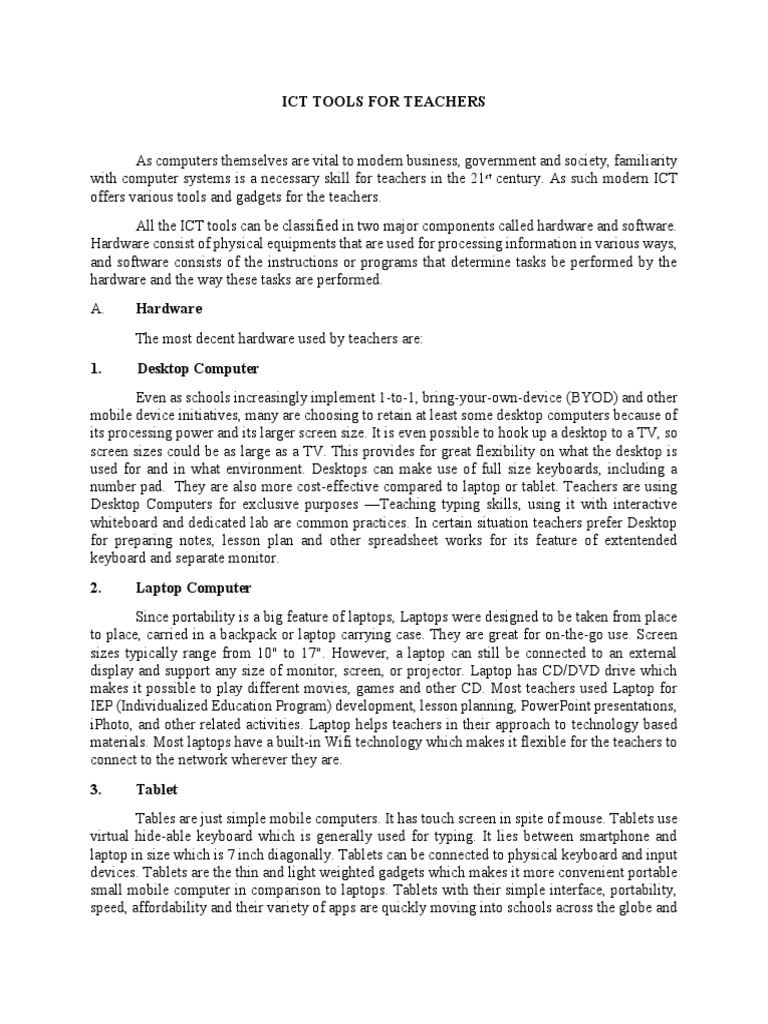 Essential ICT Tools for Teachers | PDF | Educational Technology ...
