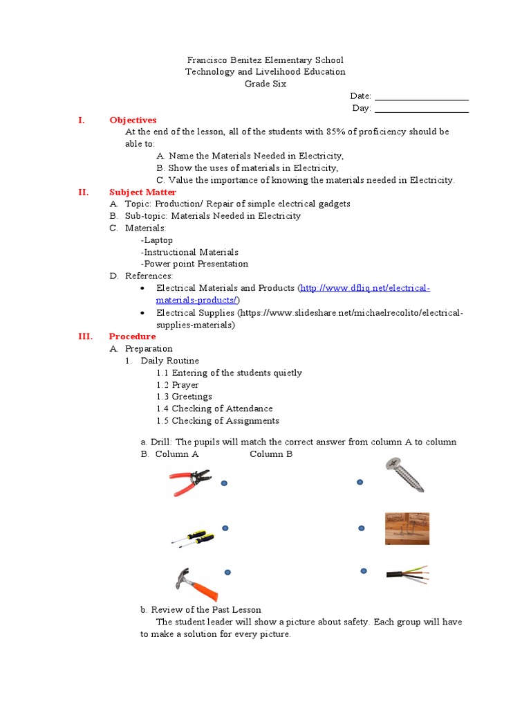 Grade 6 Electricity Materials Lesson Plan | PDF | Ac Power Plugs And ...