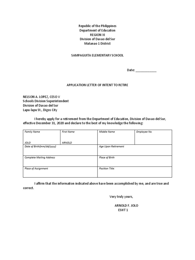 Letter of Intent To Retire PDF