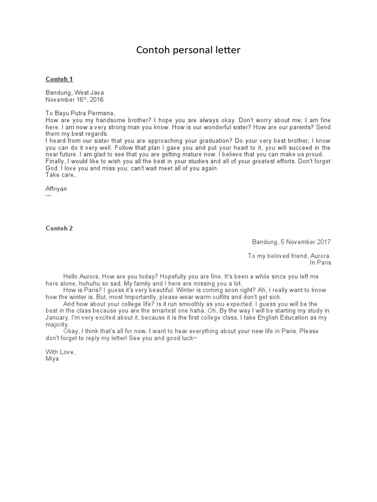 Personal Letter Examples and Formats | PDF