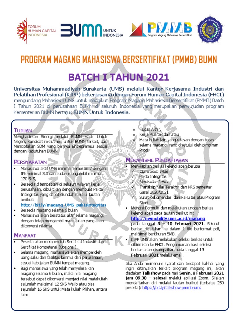 Magang Bersertifikat BUMN 2021 UMS | PDF | Pengelolaan Keuangan & Uang
