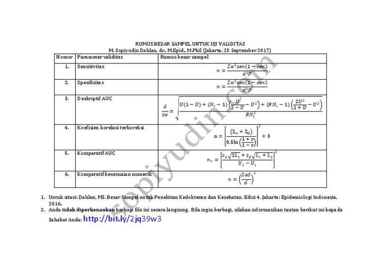 Rumus Besar Sampel Validitas Statistik | PDF