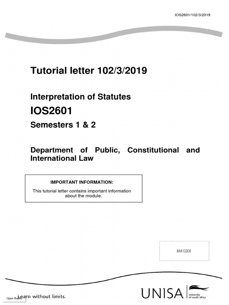 Tutorial Letter 102/3/2019 Interpretation of Statutes PDF Ethical