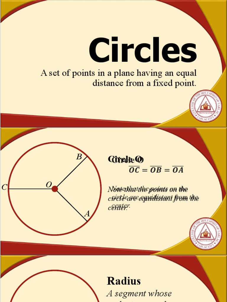 Circles A Set of Points in A Plane Having An Equal Distance From A