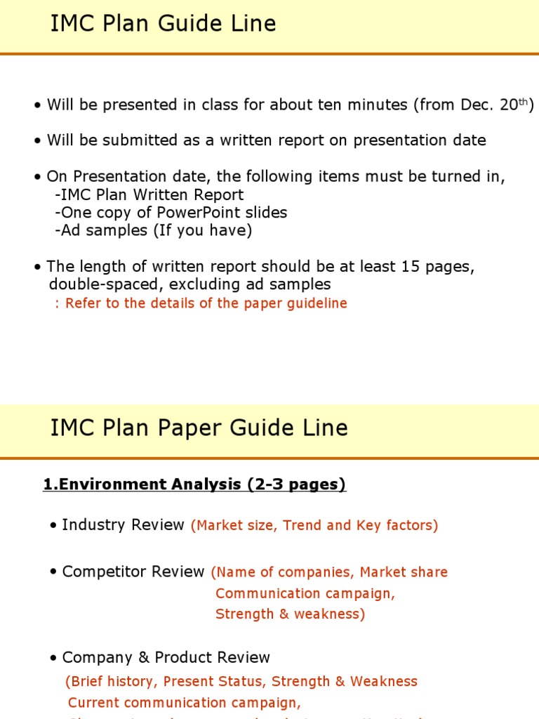 IMC Plan Presentation Guidelines | PDF | Marketing | Public Sphere