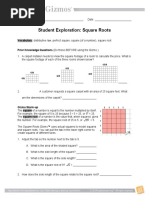 Student Exploration: Square Roots: Vocabulary: Distributive Law, Perfect Square, Square (Of A Number), Square Root