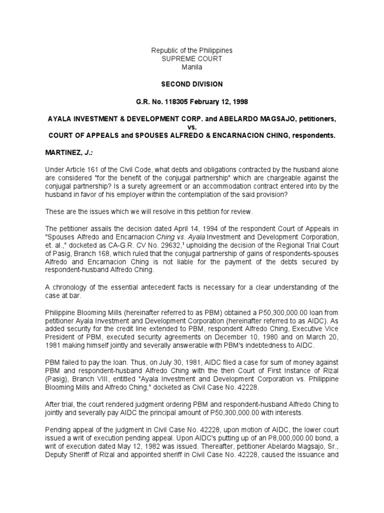 Ayala Investment and Development Corporation vs. CA, G.R. No. 118305