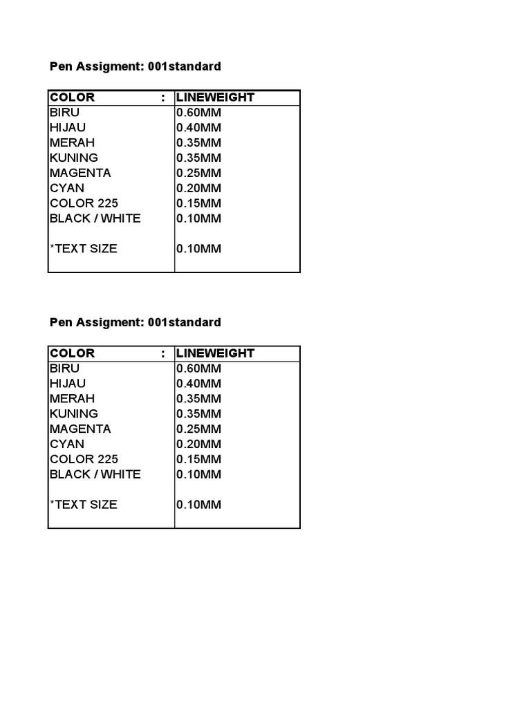 Pen Assignment Color Lineweights Guide | PDF