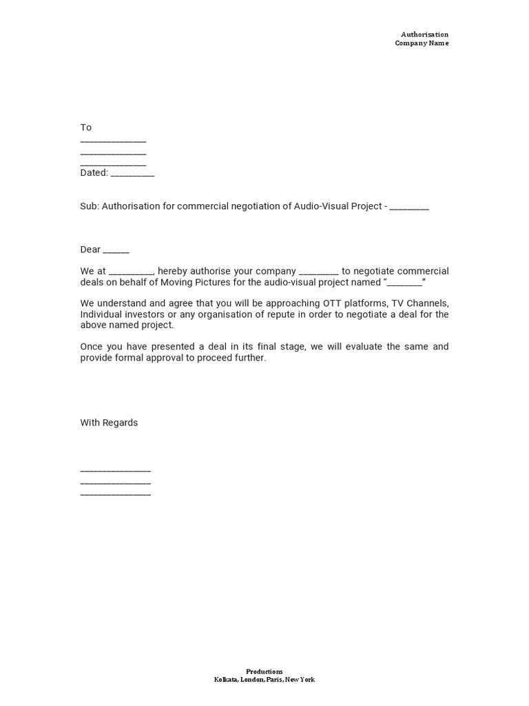 Film Authorisation Letter | PDF