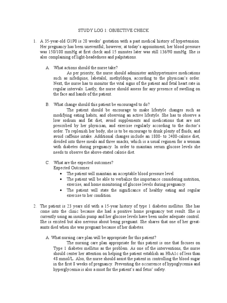 Study Log 1 Objective Check Diabetes Pregnancy
