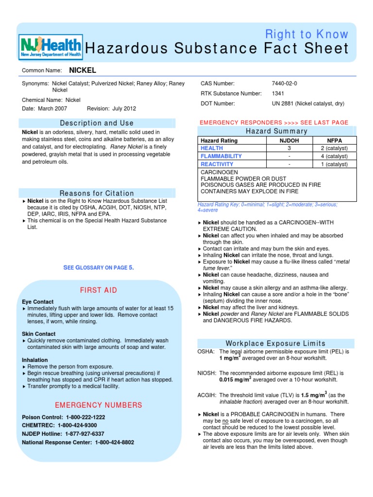 Hazardous Substance Fact Sheet Right To Know PDF Nickel Chlorine