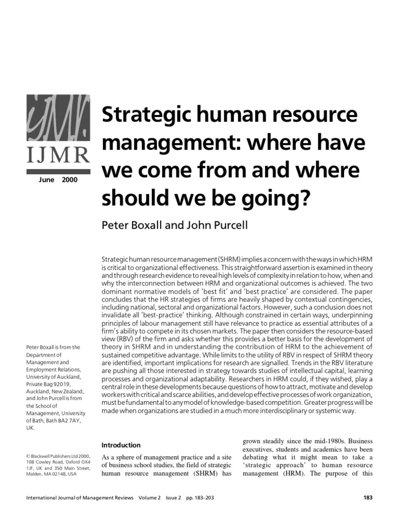 Evolution of Strategic HR Management | PDF | Human Resource Management ...