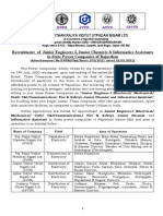 Notification RVUNL Junior Engineers I Junior Chemists Informatics Assistants Posts