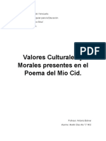 Valores Culturales y Morales Presentes en El Poema Del Mio Cid.