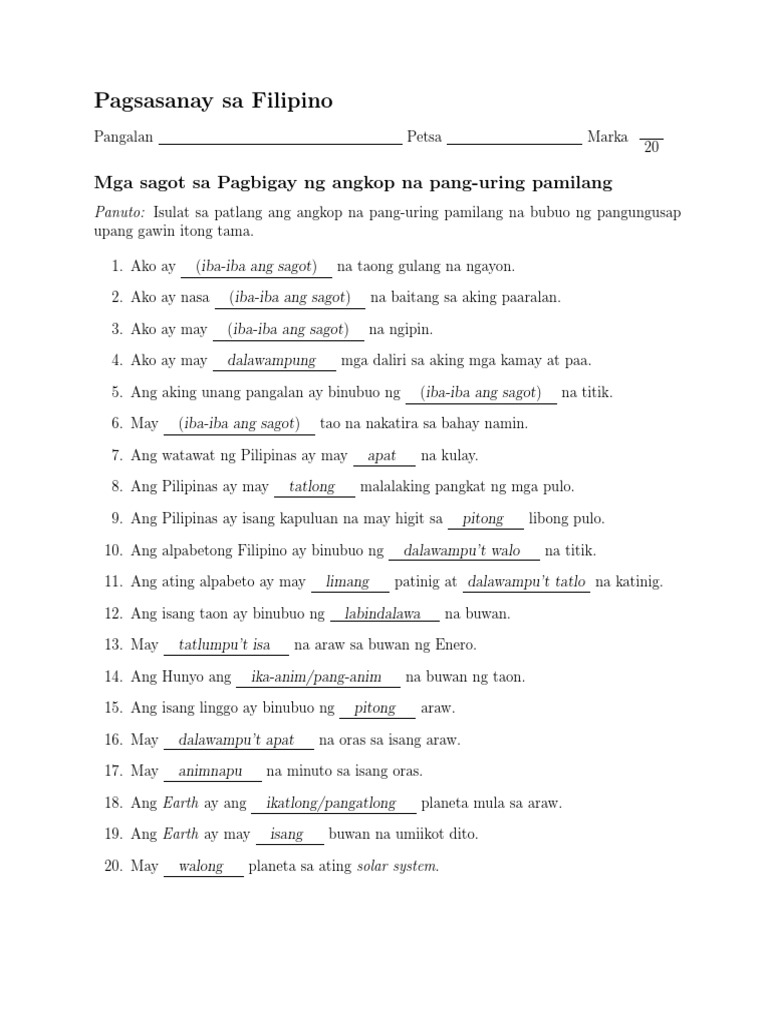 mga sagot sa pagbigay ng angkop na pang uring pamilang 1 1 pdf