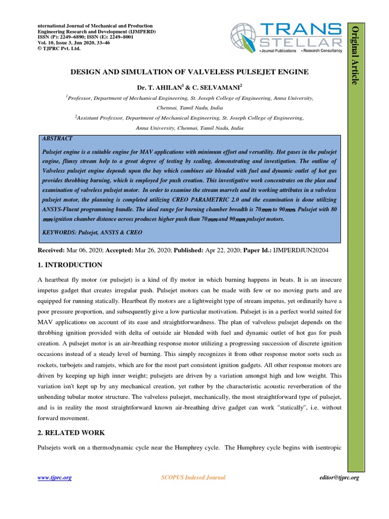 Design and Simulation of Valveless Pulsejet Engine: Dr. T. Ahilan & C ...