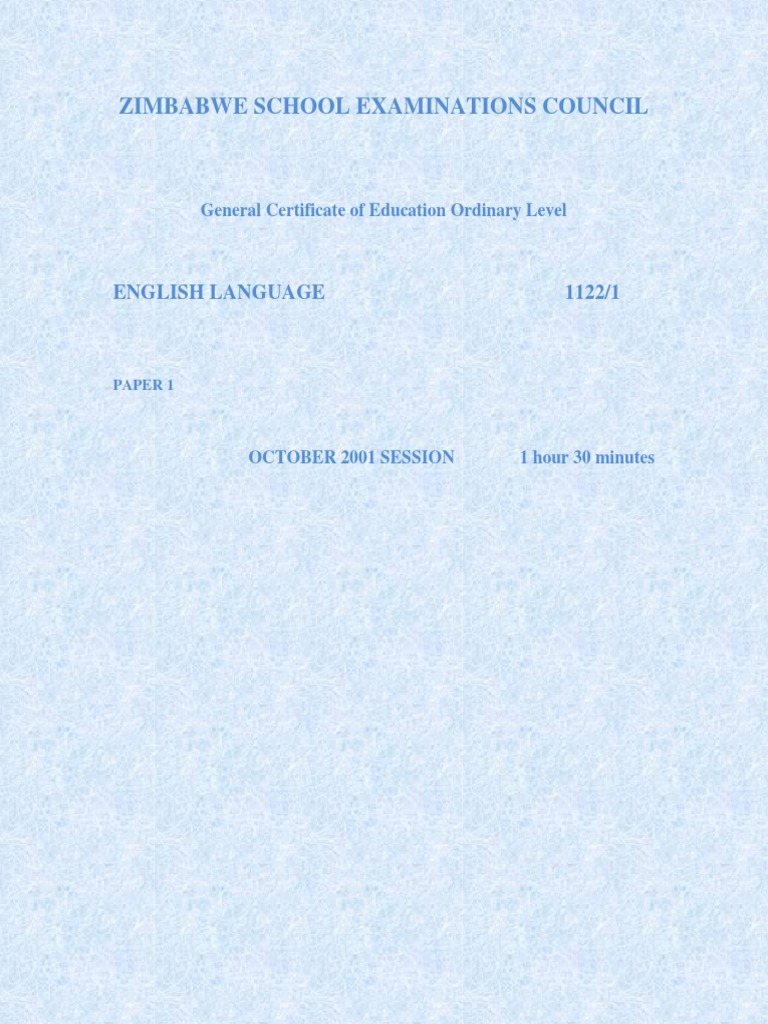 ZIMSEC O Level English Paper 1 2001 | PDF