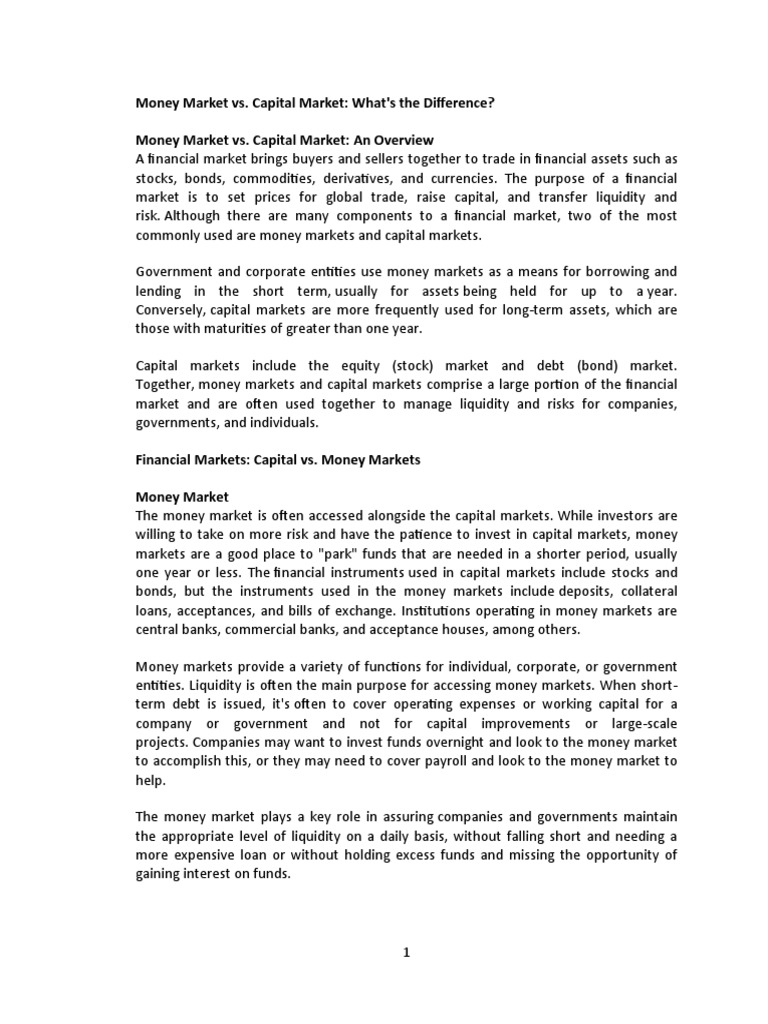 Money Market vs. Capital Market: What's The Difference? Money Market vs ...