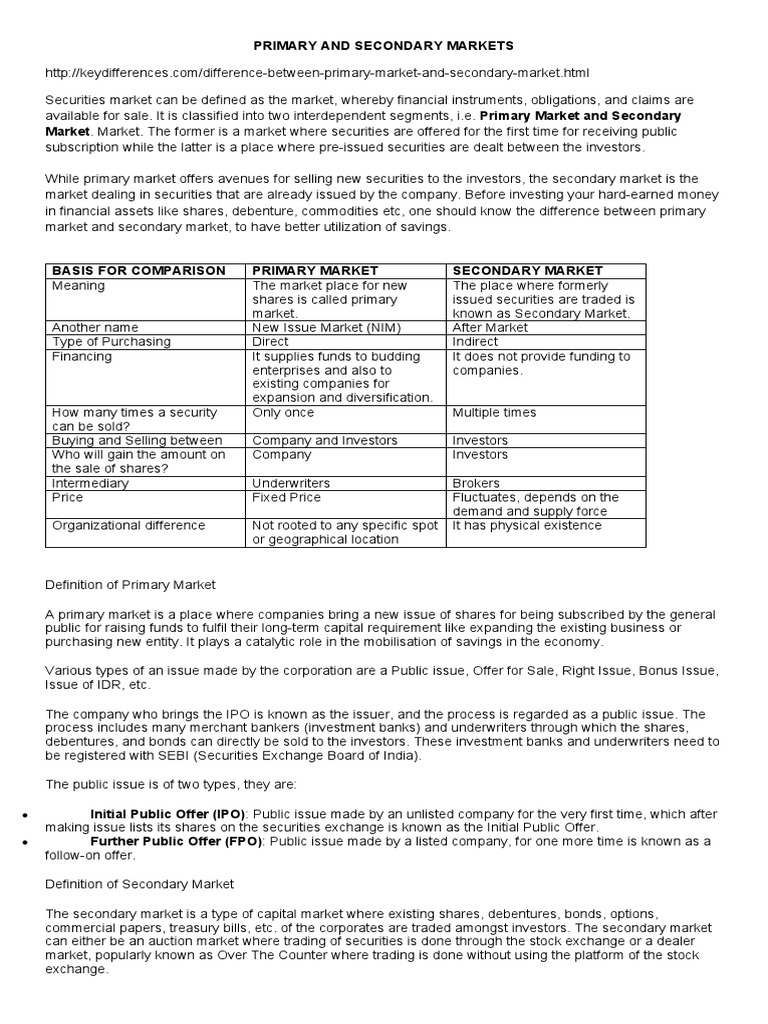Primary vs Secondary Market Explained | PDF | Stocks | Securities (Finance)