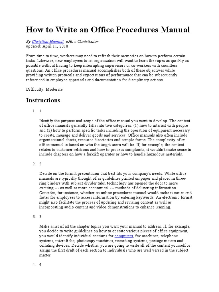 How To Write An Office Procedures Manual PDF Employment Computing