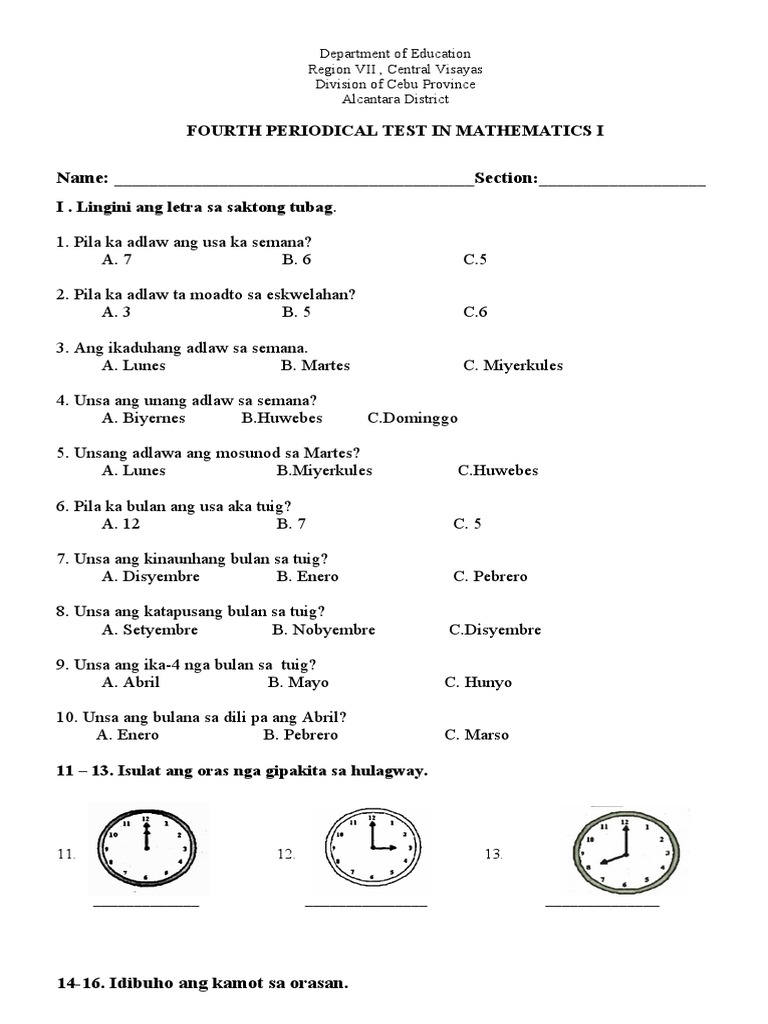 4th Periodical Test | PDF