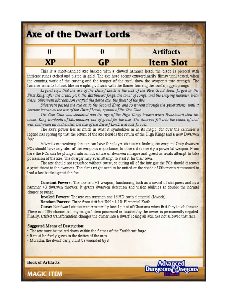 Axe of The Dwarf Lords PDF Dwarf (Dungeons & Dragons) Weaponry