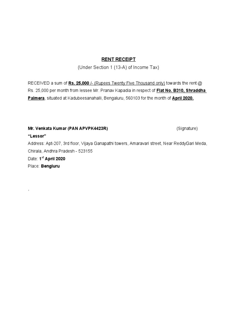 Rent Receipt - April | PDF | Technology & Engineering