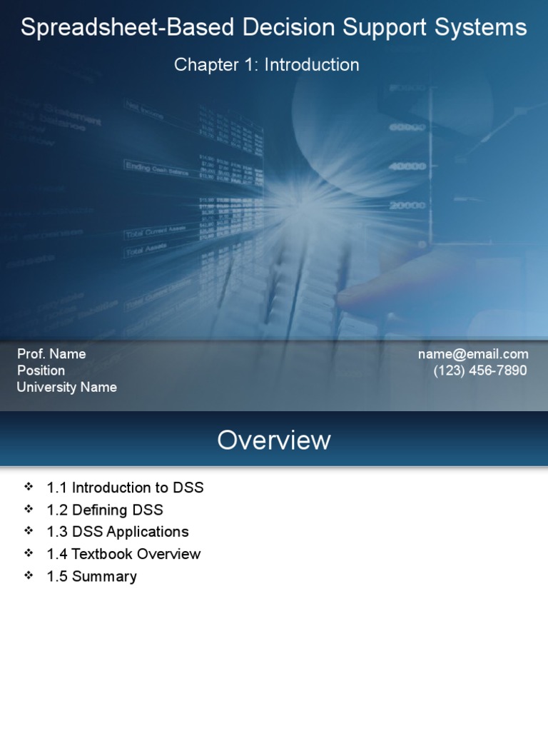 SpreadsheetBased Decision Support Systems Chapter 1 Introduction