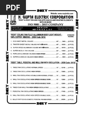 Roxy Price List | PDF
