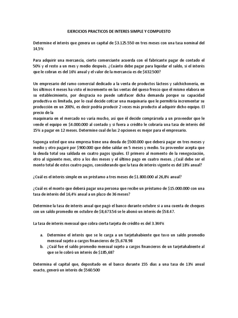 Ejercicios Practicos de Interes Simple y Compuesto | PDF | Tasas de ...