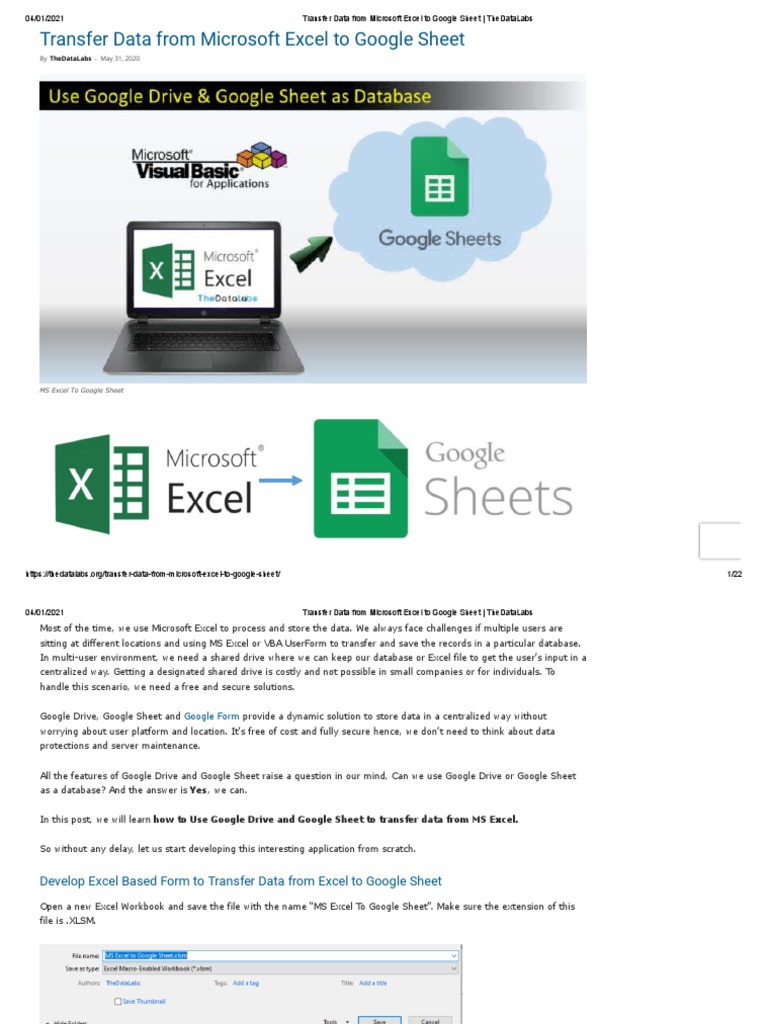 Transfer Excel Data to Google Sheets | PDF | Visual Basic For ...
