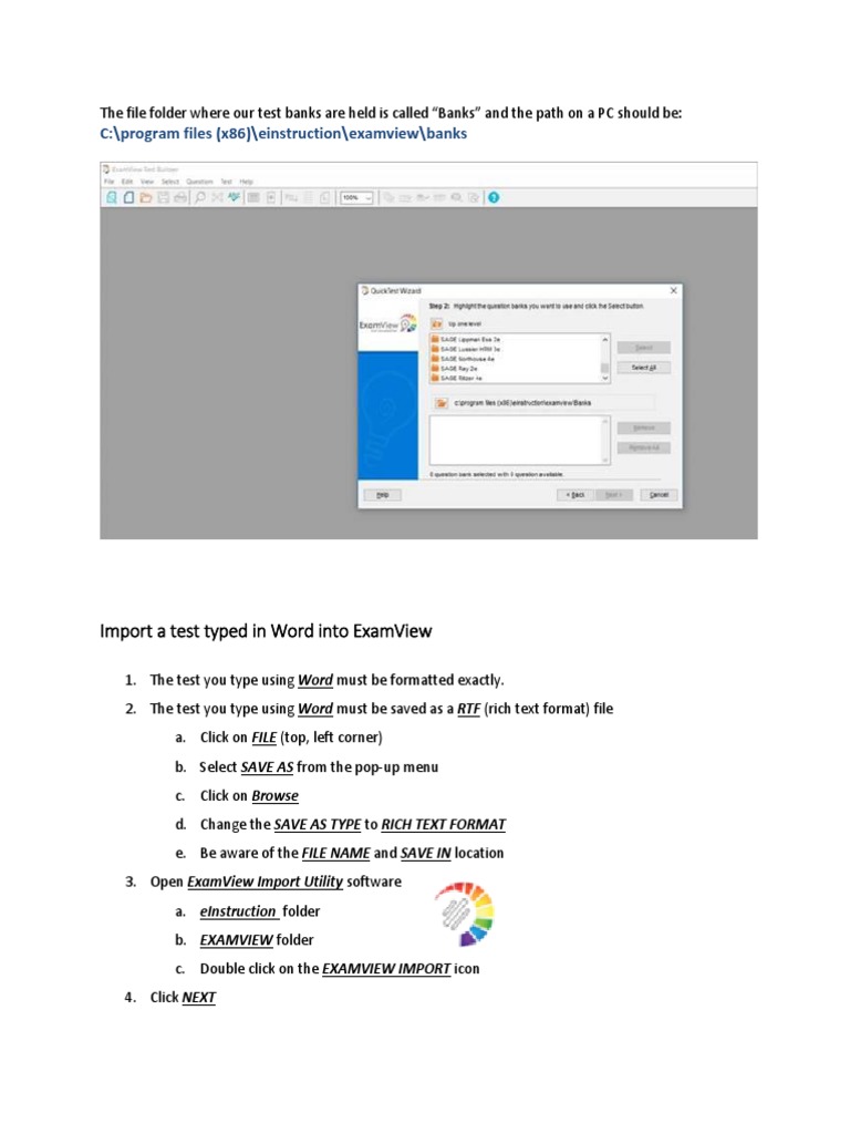 C:/Program Files (X86) /Einstruction/Examview/Banks: Import A Test ...