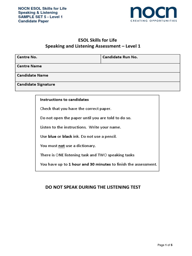 NOCN ESOL Level 1 Speaking & Listening | PDF | Social Media | Popular ...