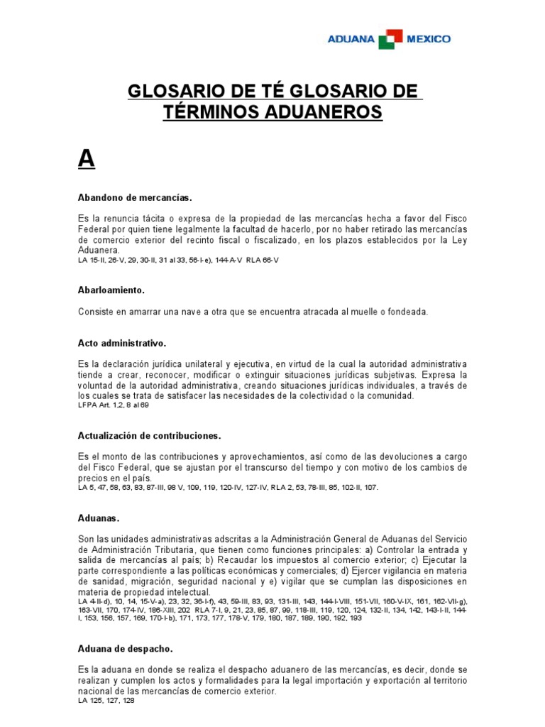GLOSARIO DE TÉRMINOS ADUANEROS