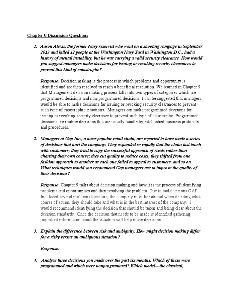 Decision-Making Insights from Chapter 9 | PDF | Decision Making | Human ...