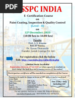 SSPC India: E-Certification Course On Paint Coating, Inspection & Quality Control On (10:00 Hrs To 16:00 HRS)