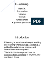 E-Learning.: Agenda: - Introduction - Initiative - Growth - Effectiveness - Opinion & Justification