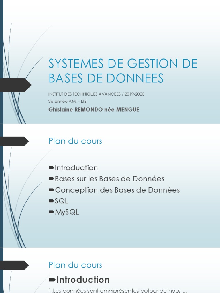 Systèmes de Gestion de Bases de Données | PDF | MySQL | SQL