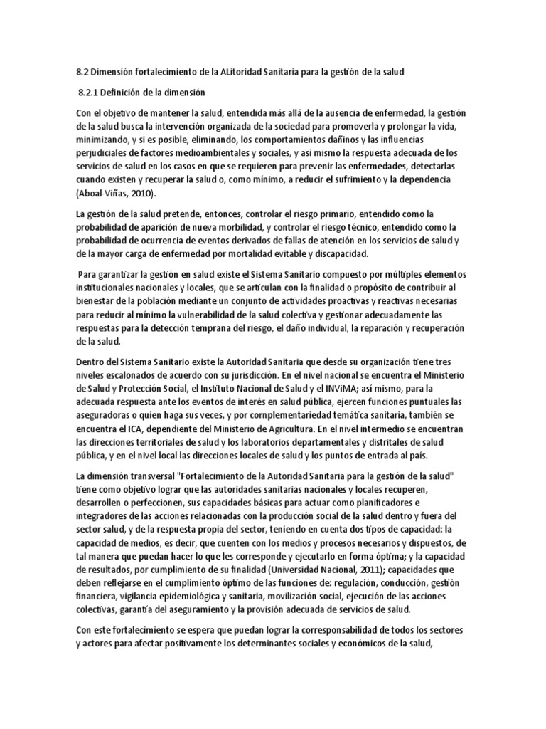 Dimension Fortalecimiento De La Autoridad Sanitaria Pdf Sistema De
