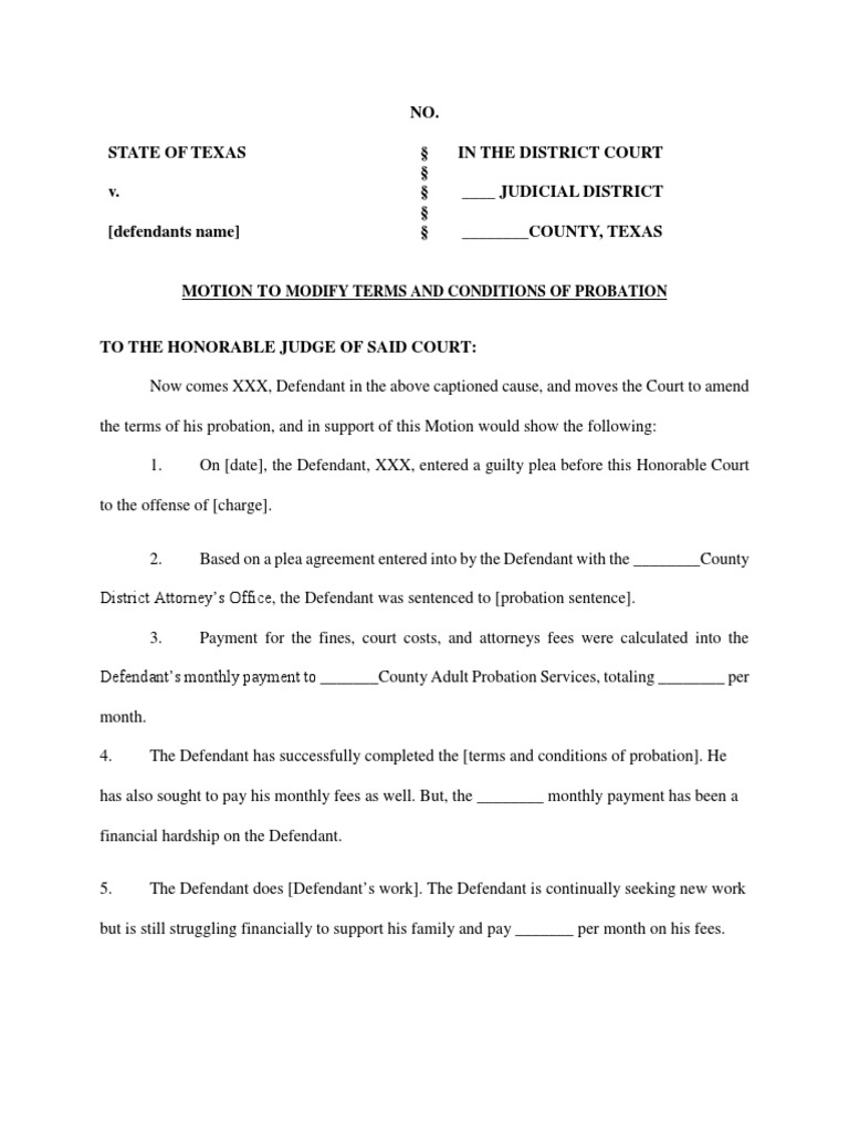 Motion To Modify Probation Texas PDF