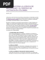 CÓMO FUNCIONA LA LICENCIA DE MATERNIDAD Y EL PERÍODO DE LACTANCIA EN COLOMBIA